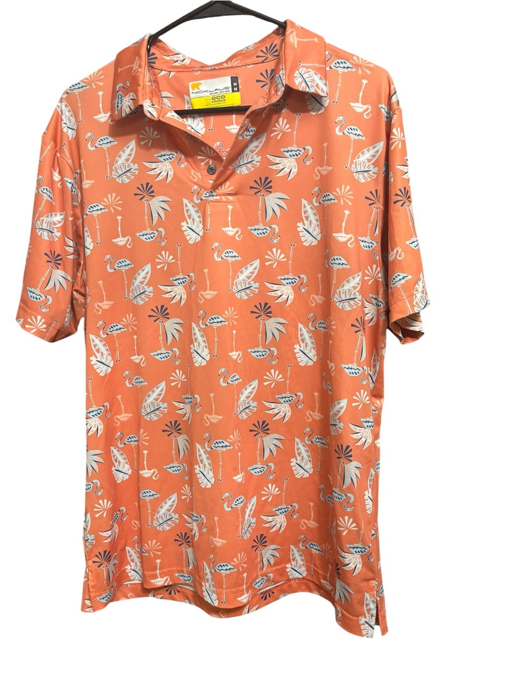 Nicklaus Orange Tropical Print Short Sleeve Polo Shirt